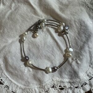 Vantel Pearls White & Silver Wrap‎ Bracelet.